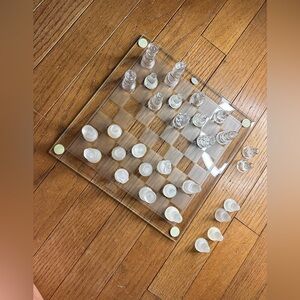Elegant Vintage Glass Chess Set with Frosted and Clear Pieces